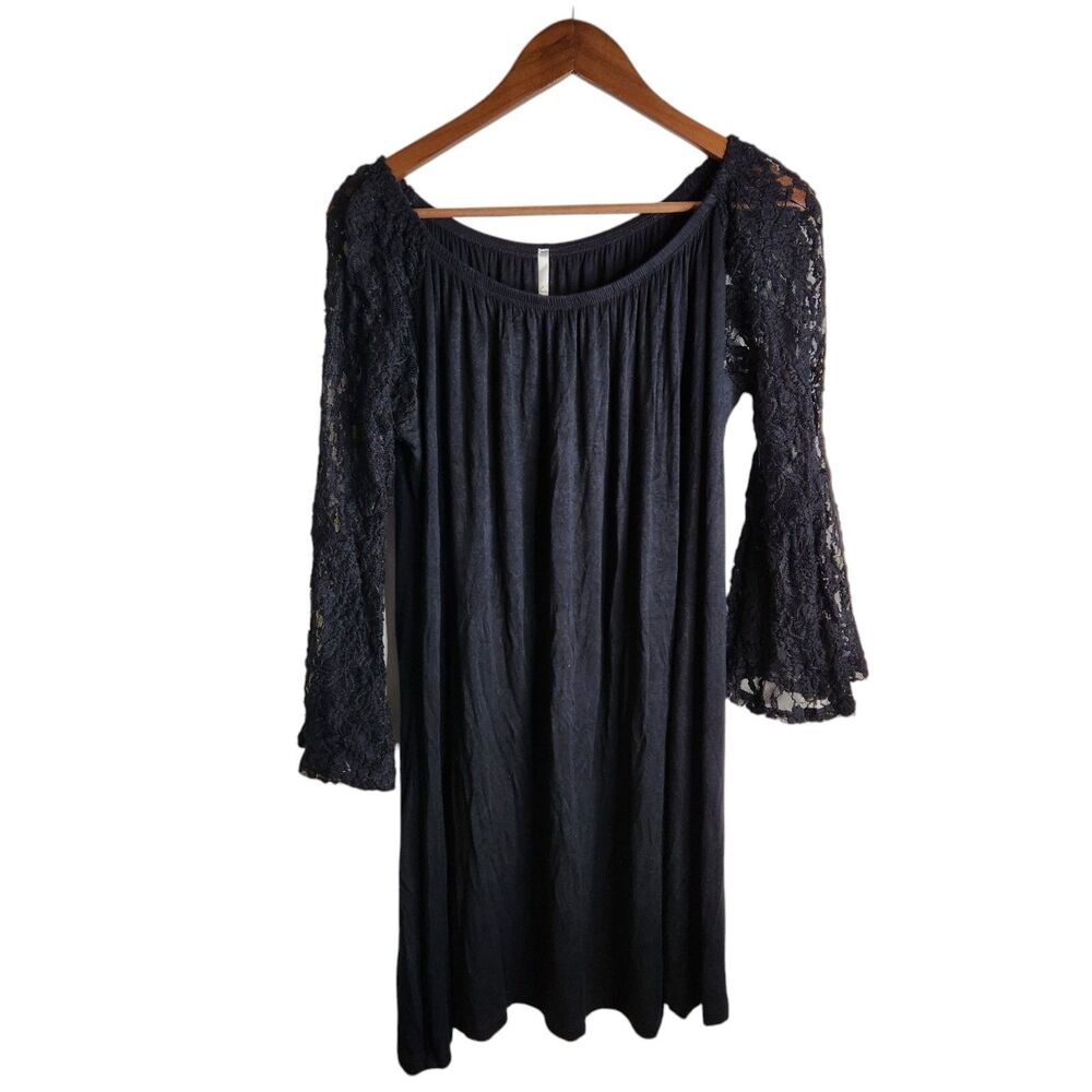 Joel Women's Black Long Lace Bell Sleeve Whimsigoth Goth Witchy Dress Size Large